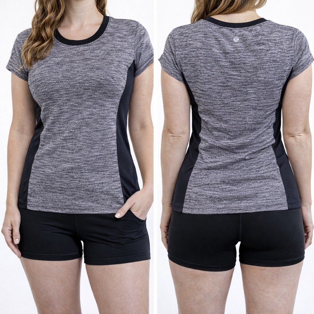 Lululemon Gray Black Activewear Top Athletic Workout Short‎ Sleeve Shirt Size 6